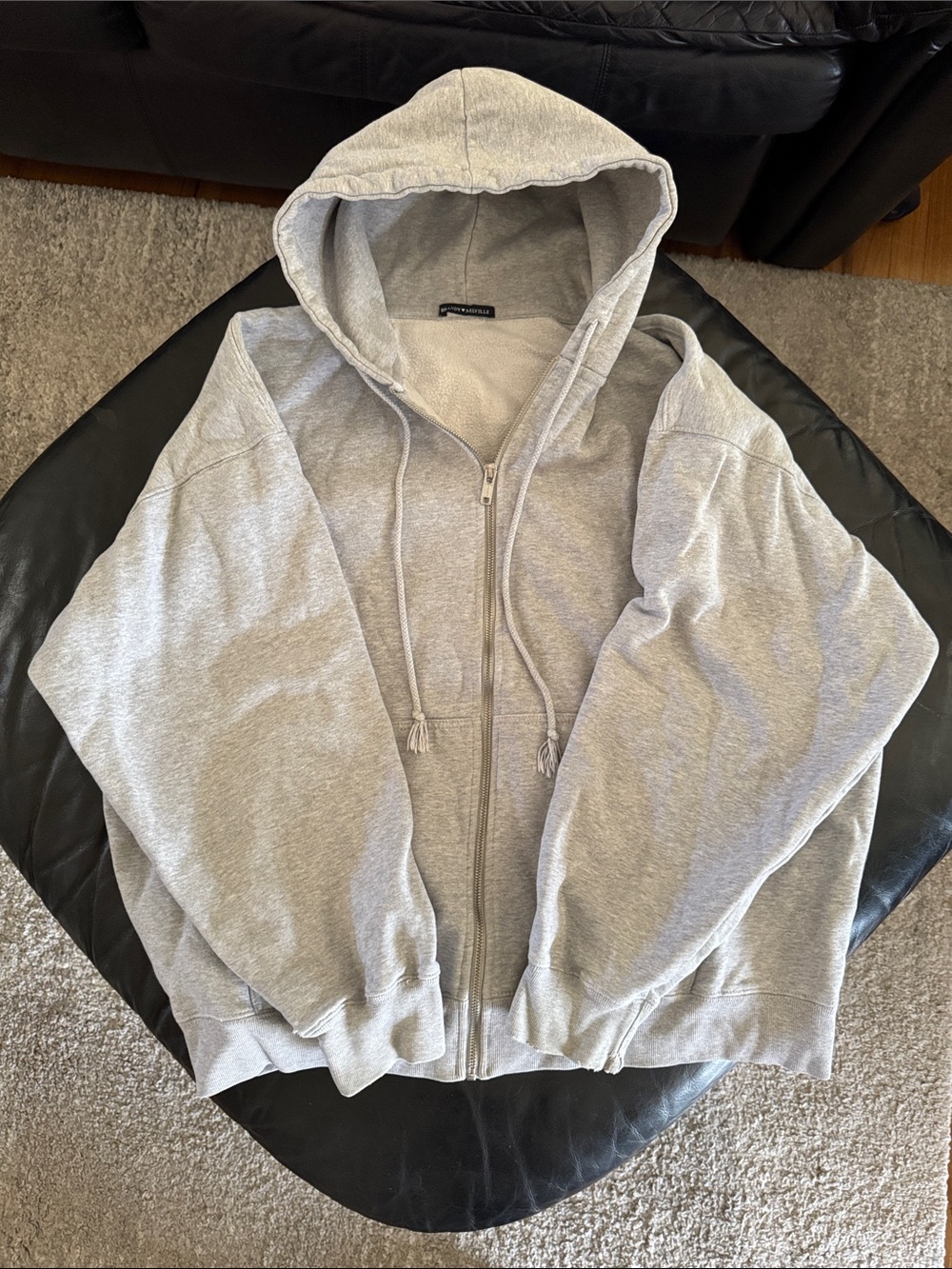 Brandy Melville Christy Oversized Light Gray Zip-Up Hoodie